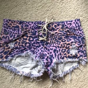 Billabong purple cheetah print jean shorts